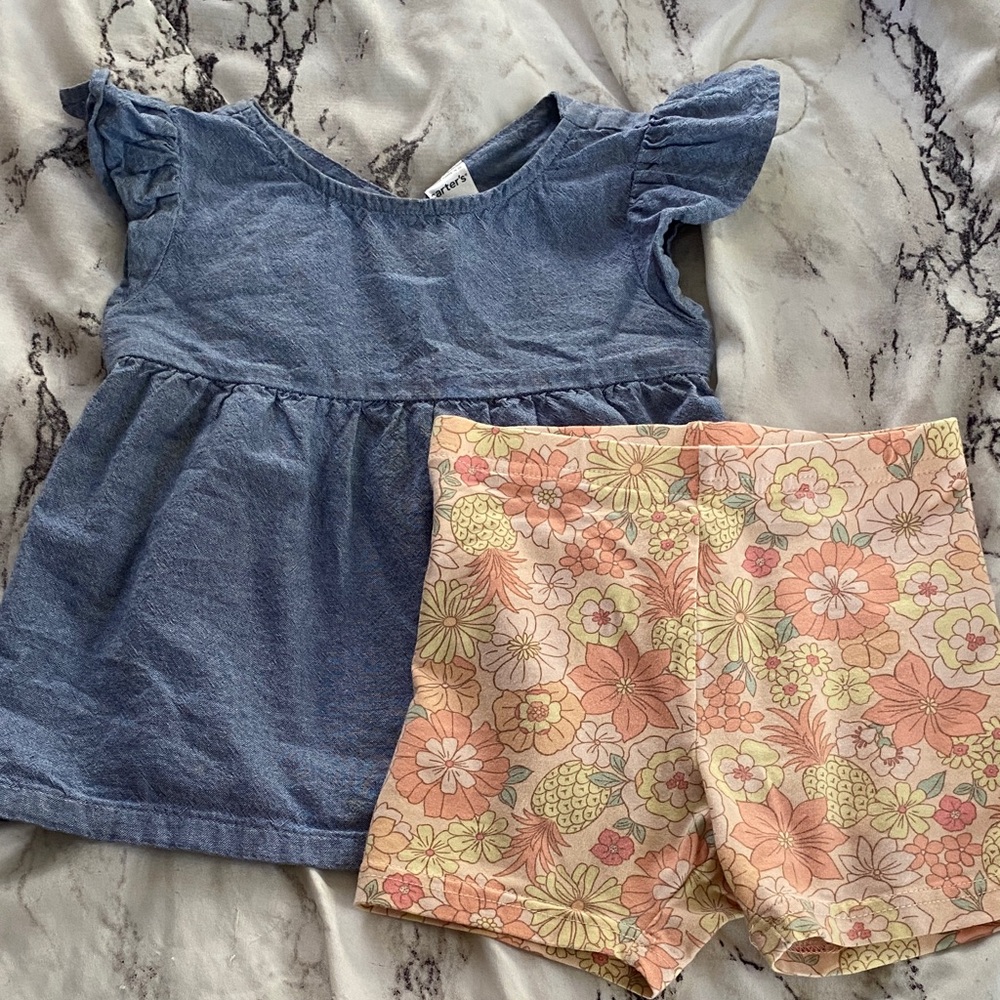 Carter's Blue Top and Floral Shorts Set